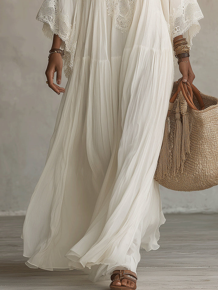 Indara | Abito lungo bianco con scollo a V