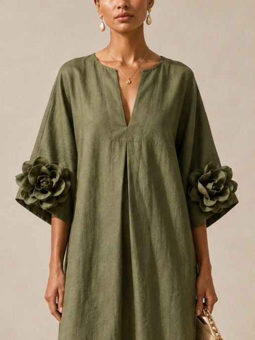Olivia | Abito Midi Elegante con Dettagli Floreali