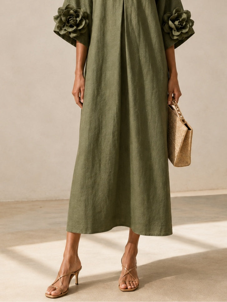 Olivia | Abito Midi Elegante con Dettagli Floreali