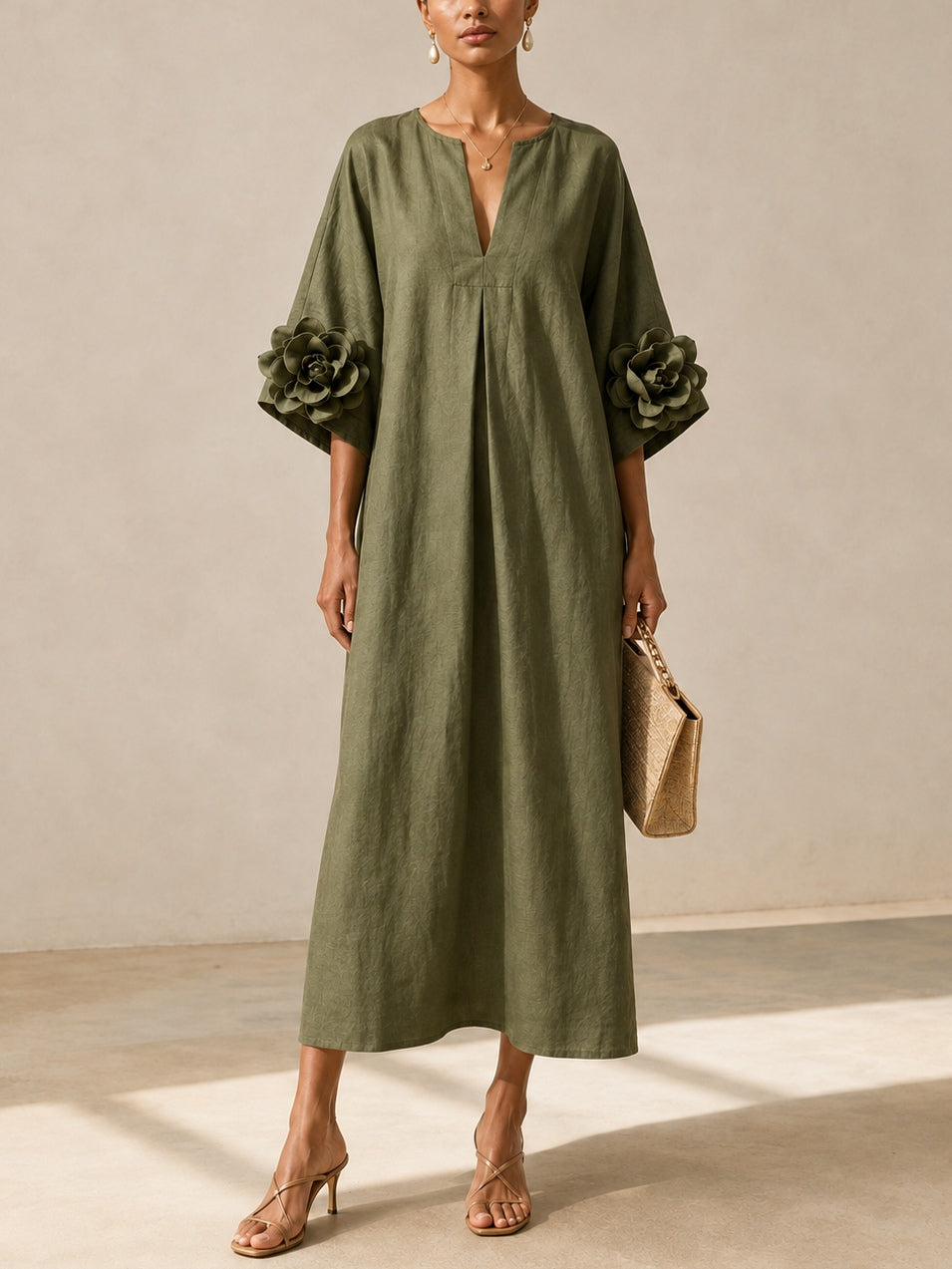 Olivia | Abito Midi Elegante con Dettagli Floreali