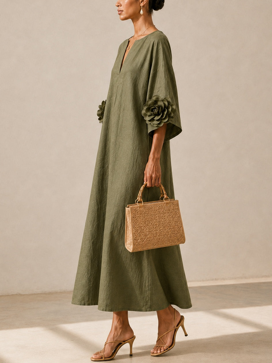 Olivia | Abito Midi Elegante con Dettagli Floreali