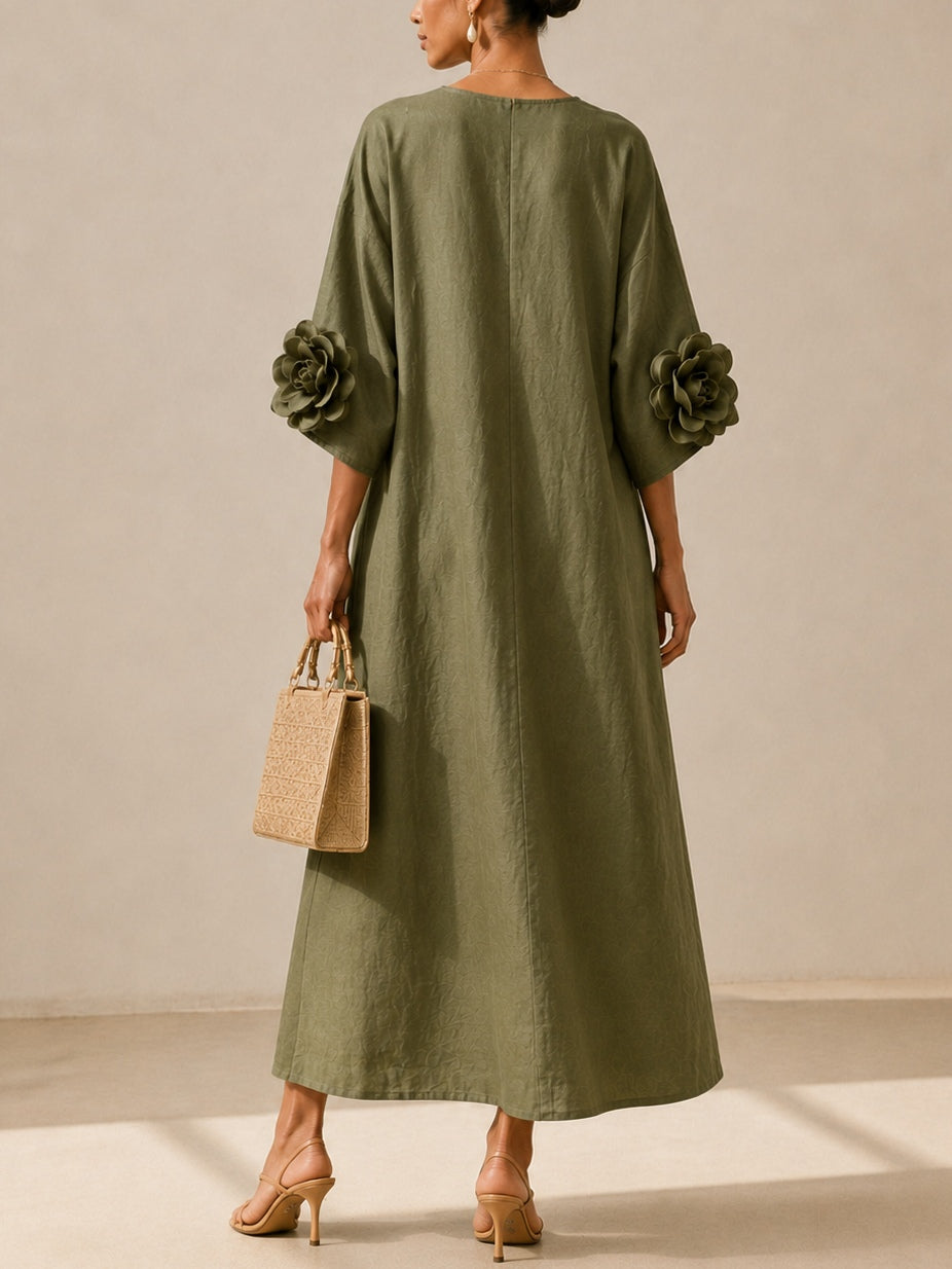 Olivia | Abito Midi Elegante con Dettagli Floreali