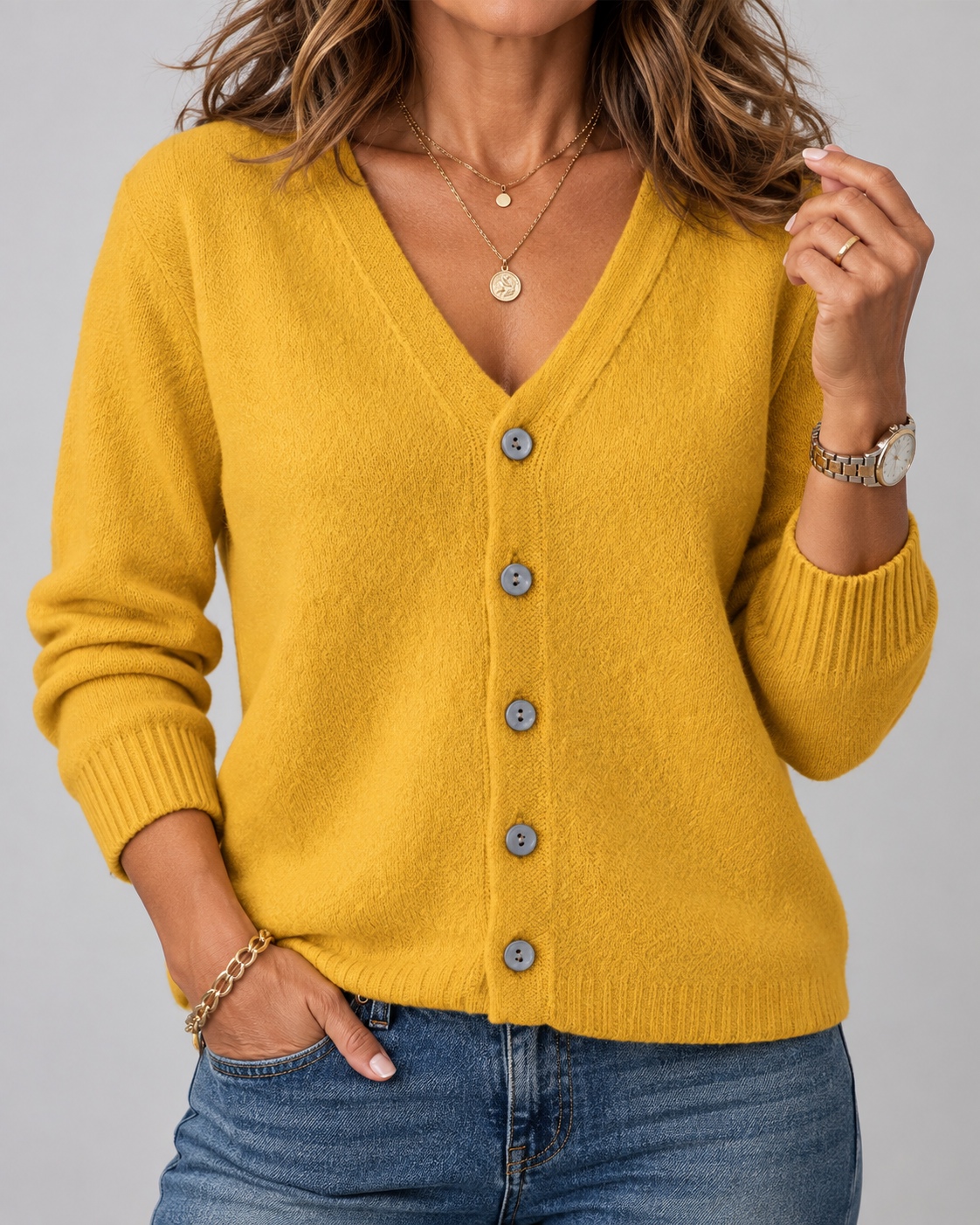 Livia | Cardigan Morbido con Scollo a V e Bottoni