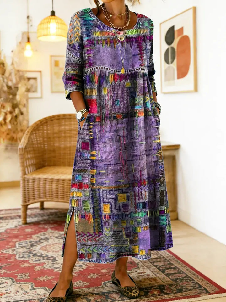 Manuela | Vestito in Denim con Patchwork Etnico