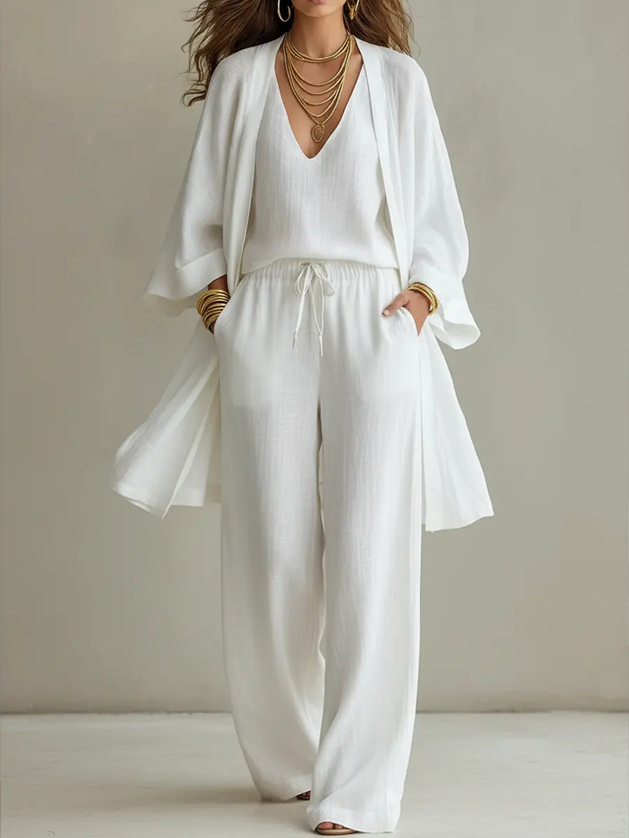 Isabelle | Completo homewear 3 pezzi in lino casual