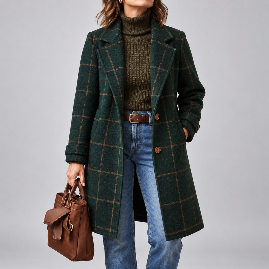 Paola | Cappotto lungo in lana a quadri senza tempo