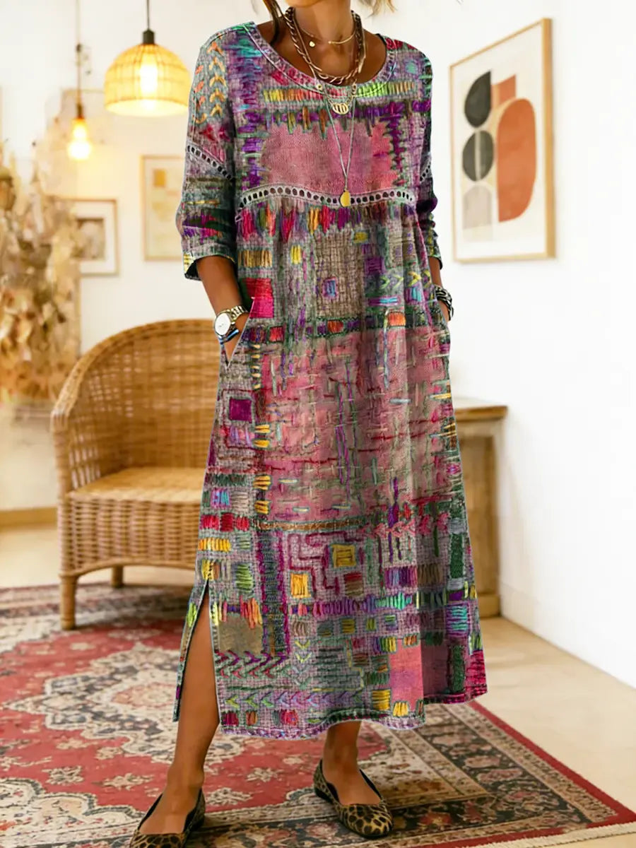 Manuela vestito in denim con patchwork etnico