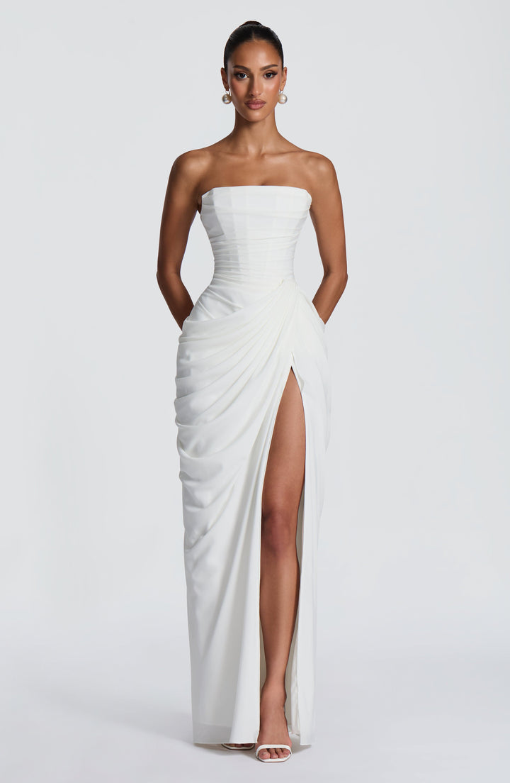 HANNAH | Elegante Maxikleid con Drappeggio e Alto Spacco