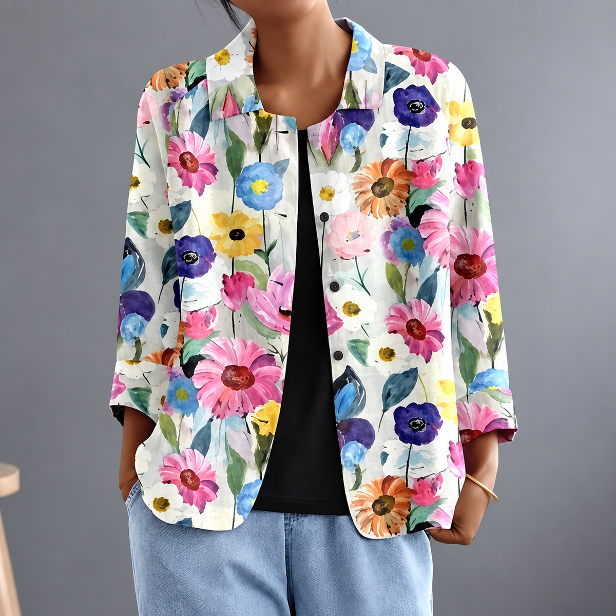 Silvia | Blusa Leggera con Stampa Artistica e Bottoni