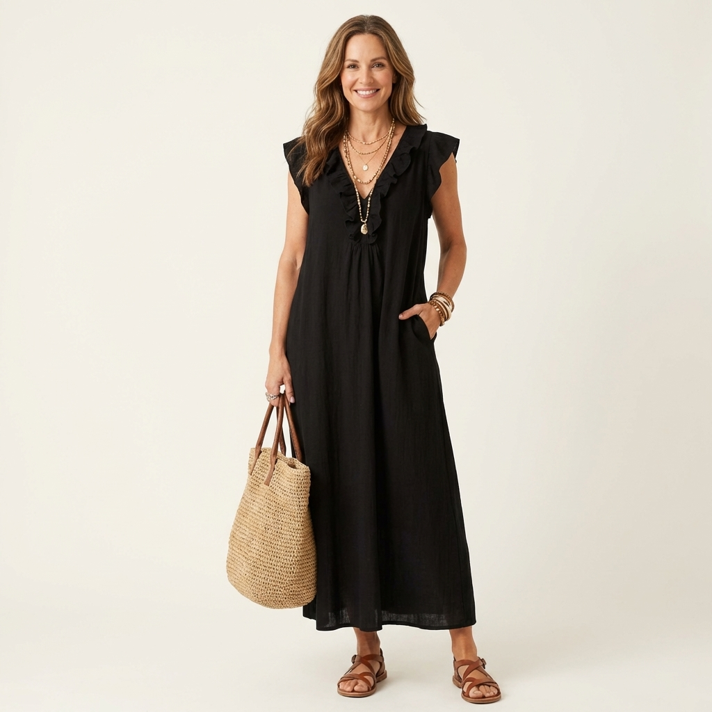Jose | Abito Maxi in Lino con Rouches a V