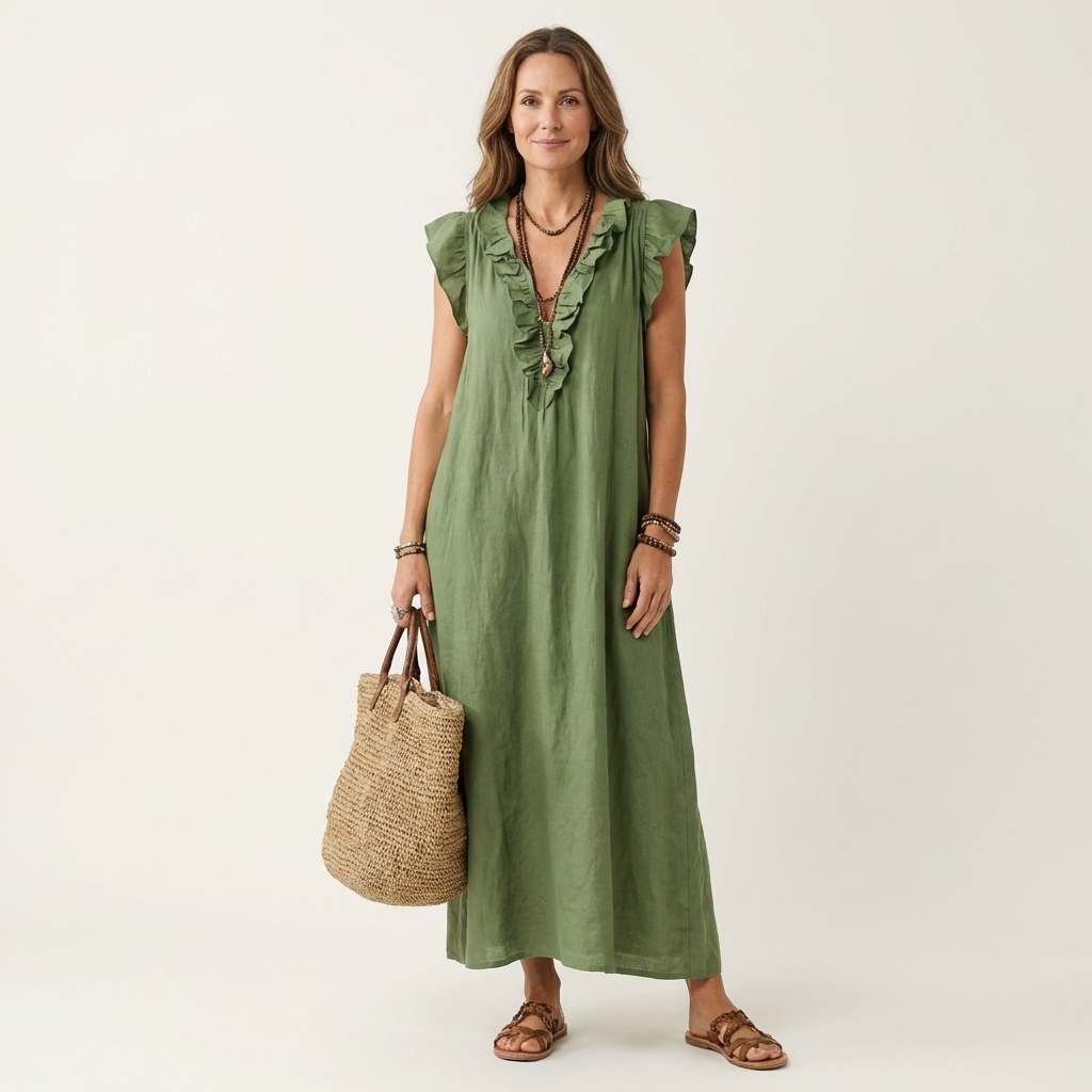 Jose | Abito Maxi in Lino con Rouches a V