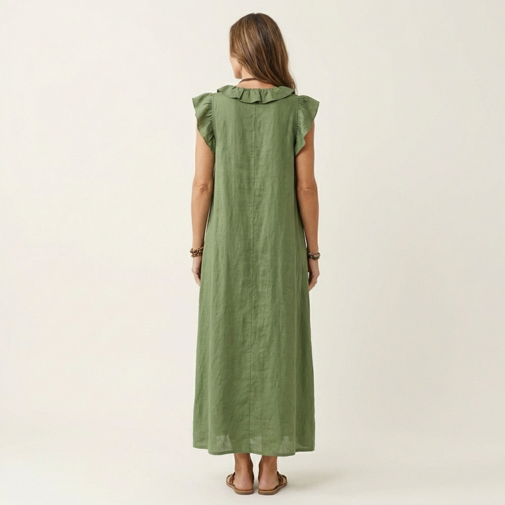 Jose | Abito Maxi in Lino con Rouches a V