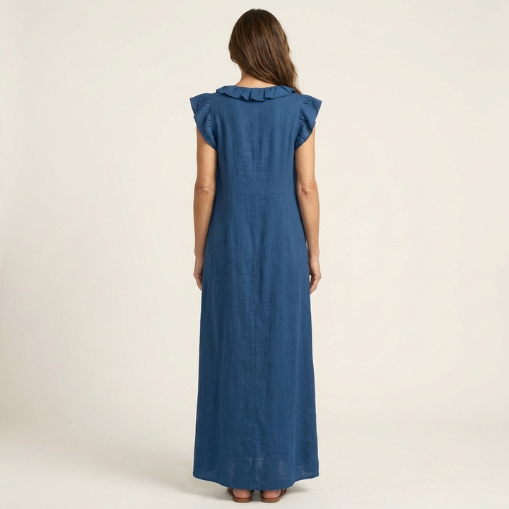 Jose | Abito Maxi in Lino con Rouches a V