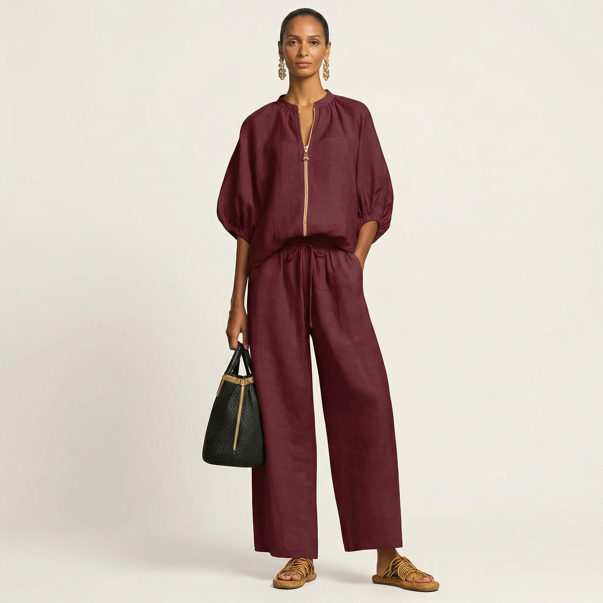 Marlowe | Set con maniche a sbuffo e zip frontale