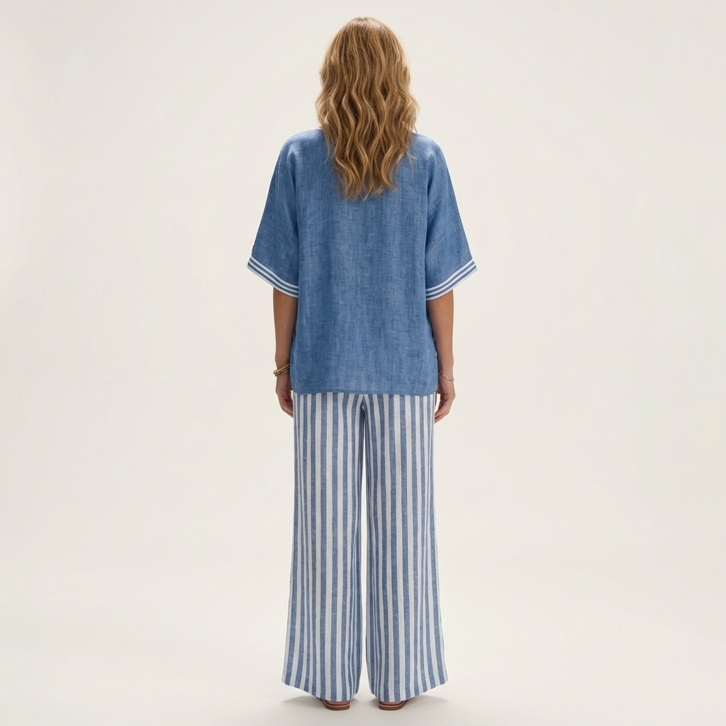 Juliana | Top Varsity a V e Set Pantaloni Larghe a Strisce