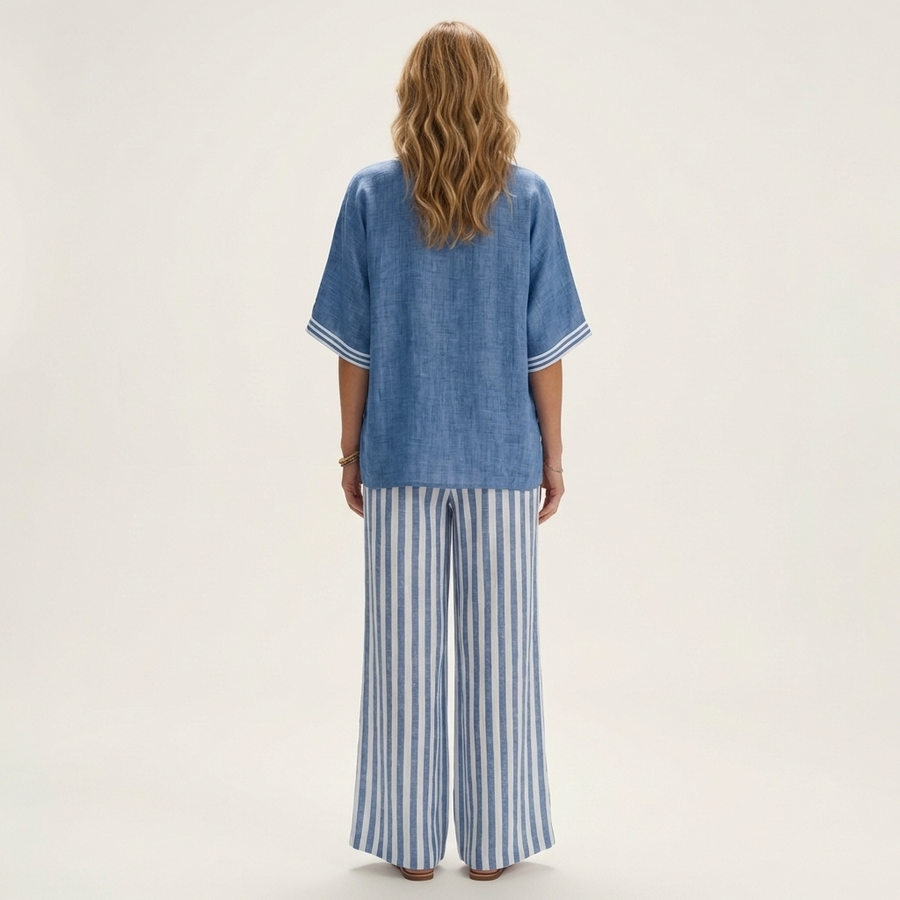 Juliana | Top Varsity a V e Set Pantaloni Larghe a Strisce