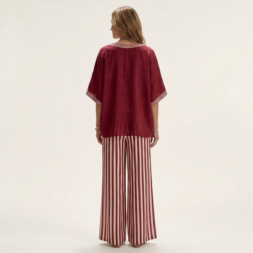 Juliana | Top Varsity a V e Set Pantaloni Larghe a Strisce