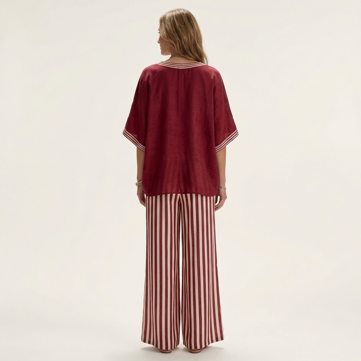 Juliana | Top Varsity a V e Set Pantaloni Larghe a Strisce