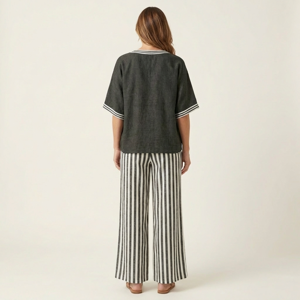Juliana | Top Varsity a V e Set Pantaloni Larghe a Strisce