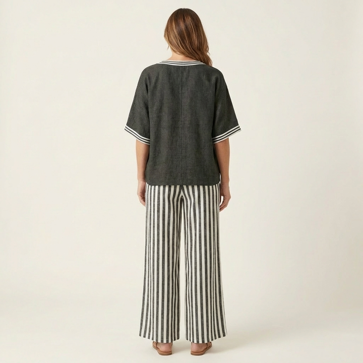 Juliana | Top Varsity a V e Set Pantaloni Larghe a Strisce