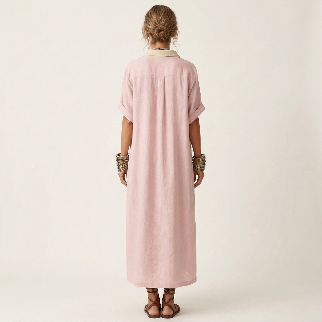 Kamira | Maxidress con colletto a contrasto e bottoni a maniche corte