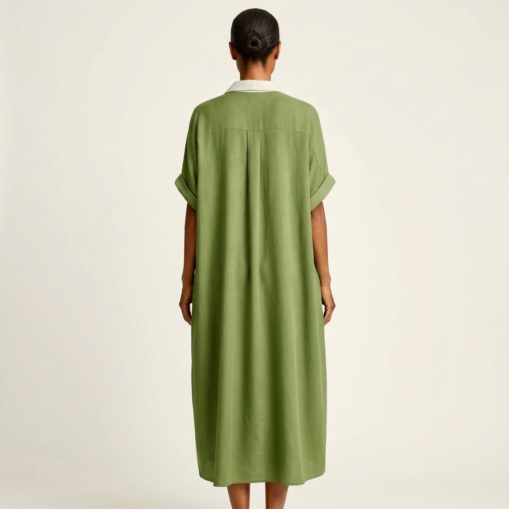Kamira | Maxidress con colletto a contrasto e bottoni a maniche corte