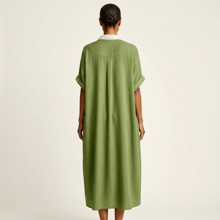 Kamira | Maxidress con colletto a contrasto e bottoni a maniche corte