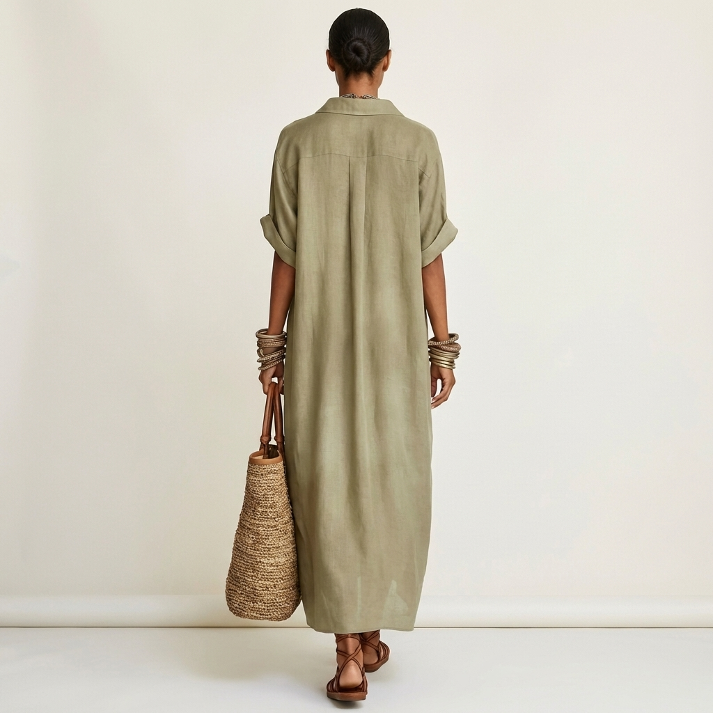 Kamira | Maxidress con colletto a contrasto e bottoni a maniche corte