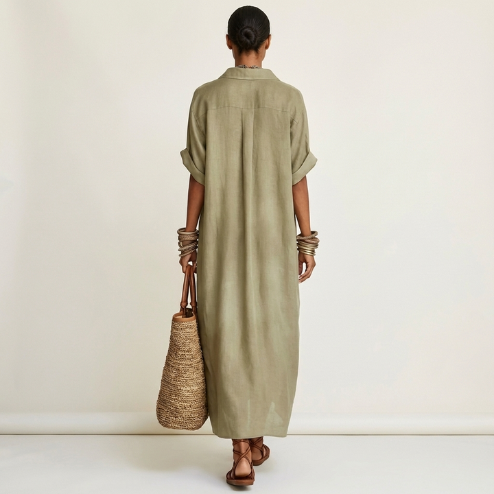 Kamira | Maxidress con colletto a contrasto e bottoni a maniche corte