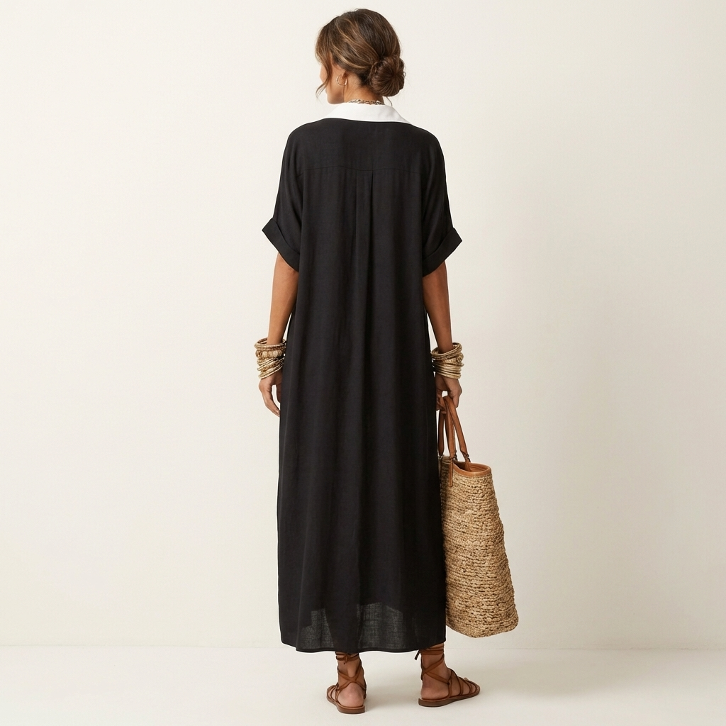 Kamira | Maxidress con colletto a contrasto e bottoni a maniche corte