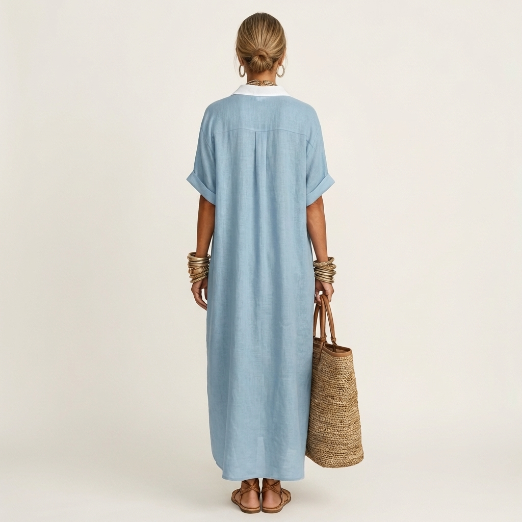 Kamira | Maxidress con colletto a contrasto e bottoni a maniche corte
