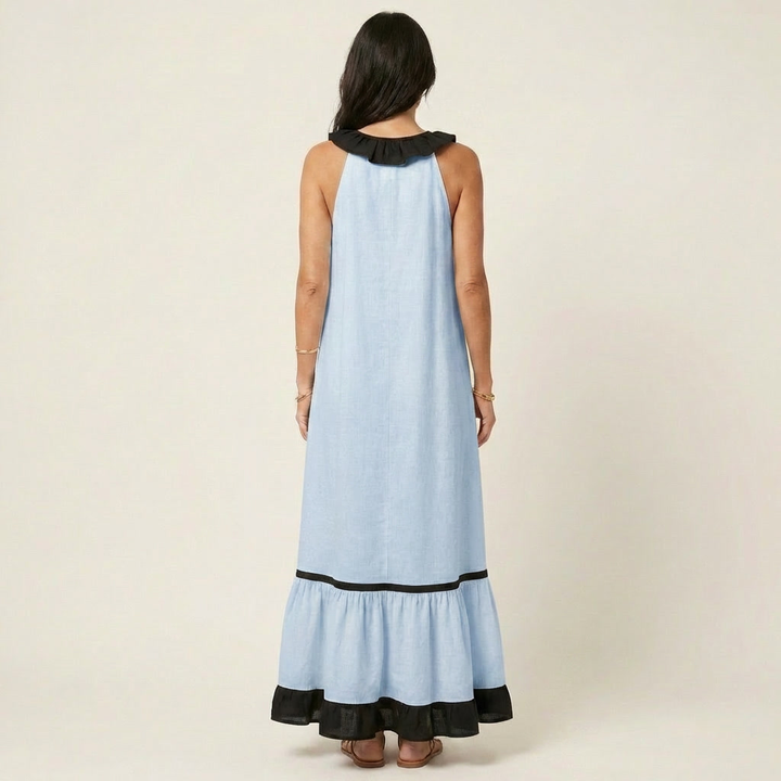 Mayline | Abito Maxy Senza Maniche con Scollatura Ruché e Bordo a Contrasto