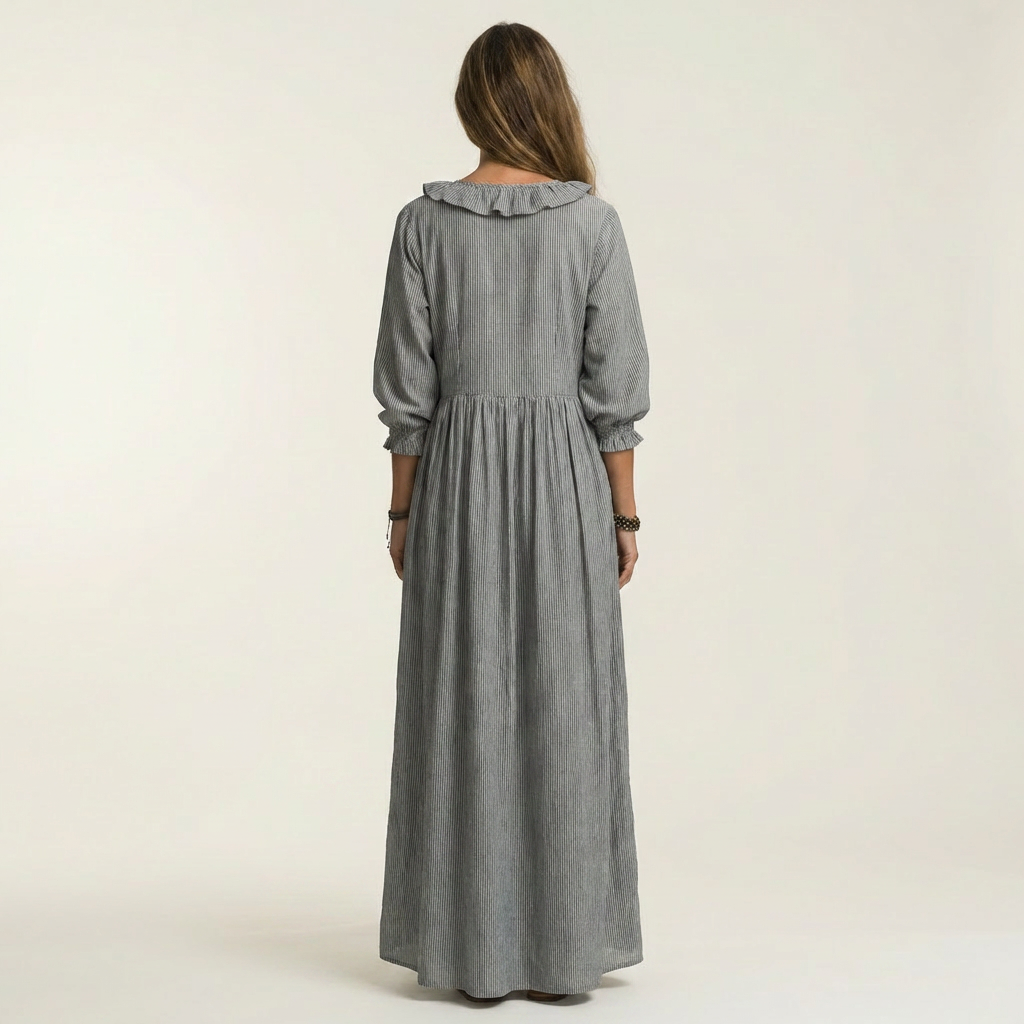 Yosetta | Abito Maxy a righe con scollo a V e maniche a lanterna