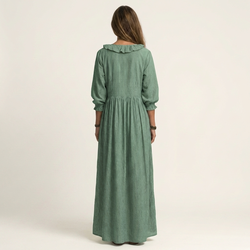 Yosetta | Abito Maxy a righe con scollo a V e maniche a lanterna