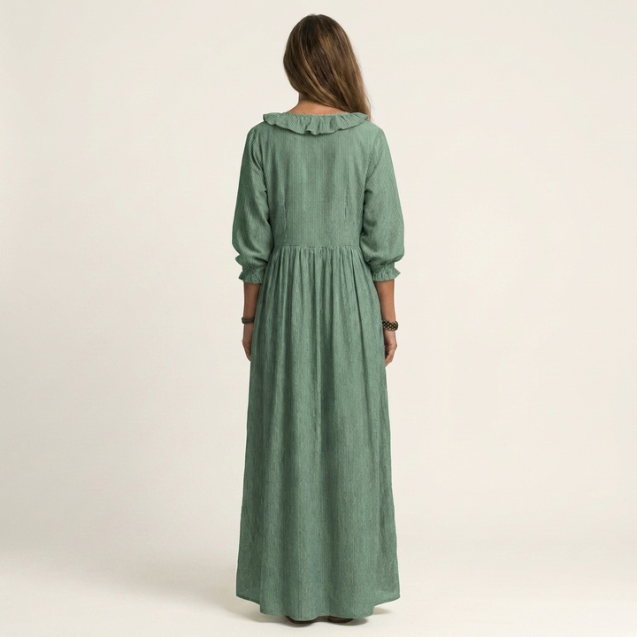 Yosetta | Abito Maxy a righe con scollo a V e maniche a lanterna