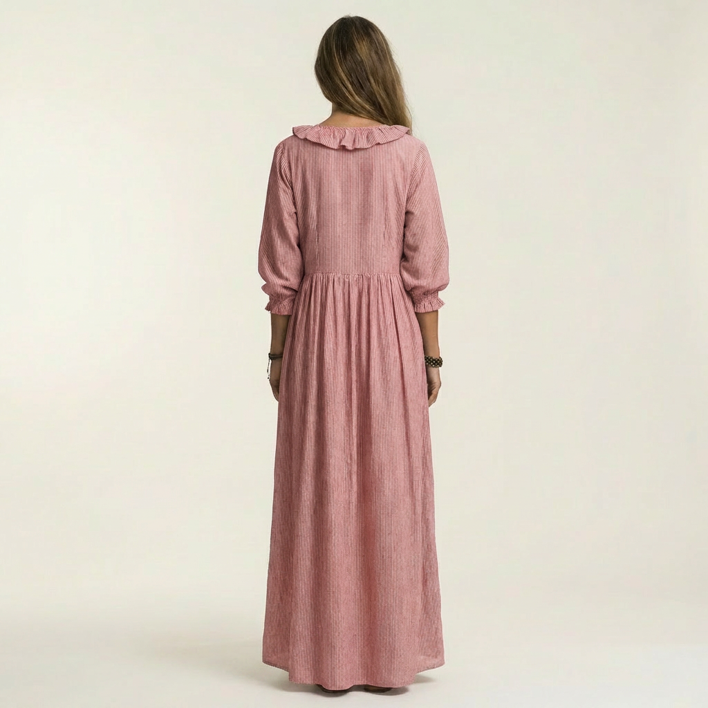 Yosetta | Abito Maxy a righe con scollo a V e maniche a lanterna