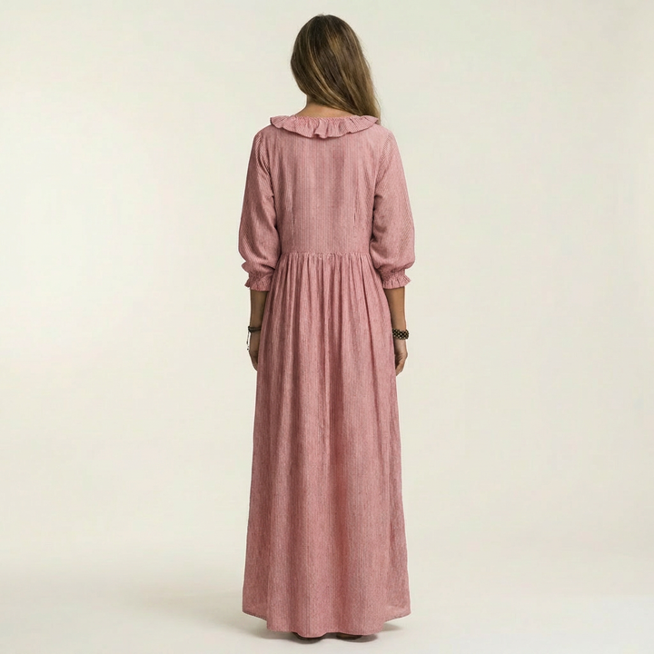 Yosetta | Abito Maxy a righe con scollo a V e maniche a lanterna