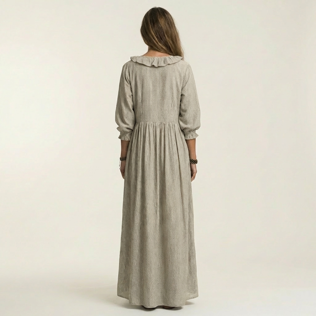Yosetta | Abito Maxy a righe con scollo a V e maniche a lanterna