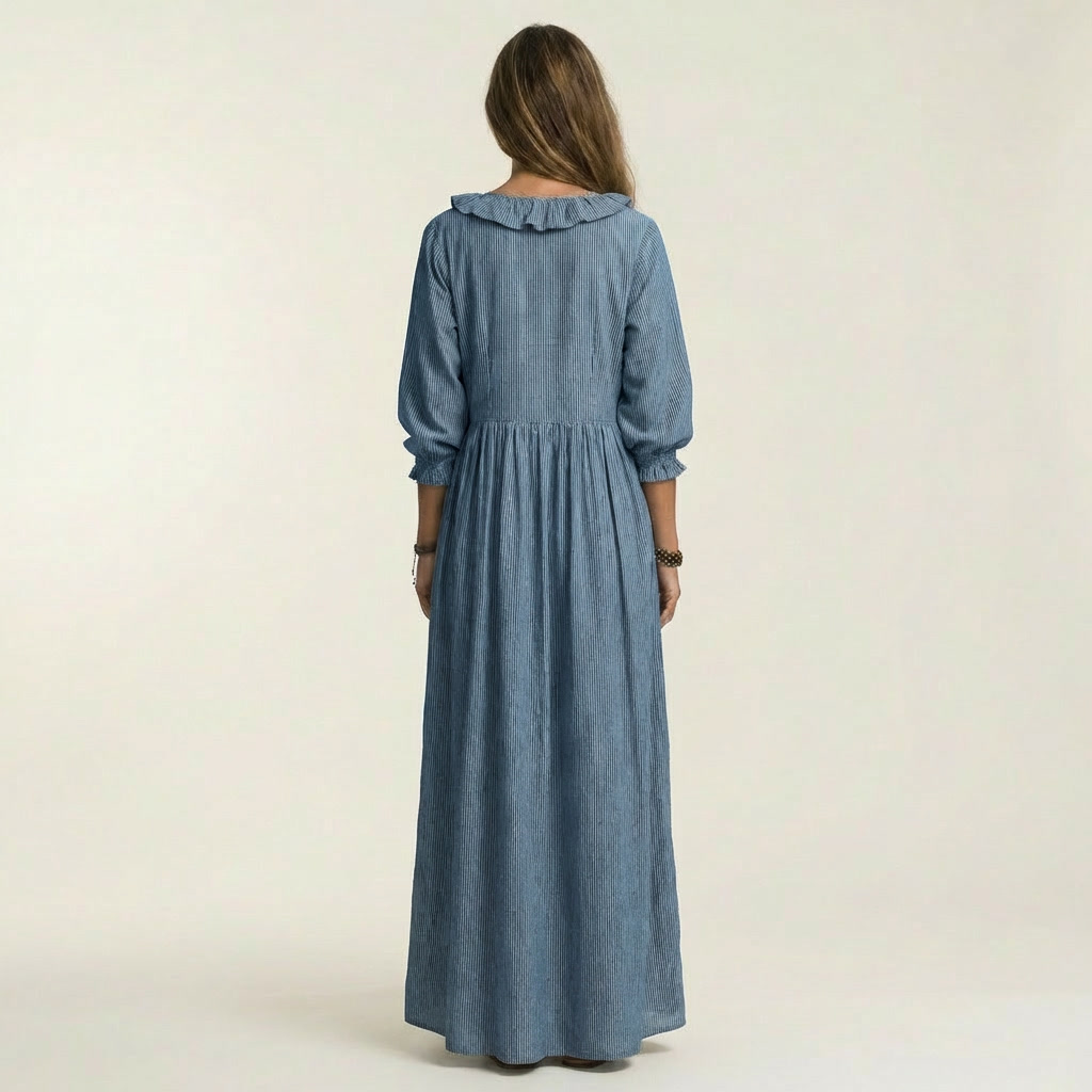 Yosetta | Abito Maxy a righe con scollo a V e maniche a lanterna