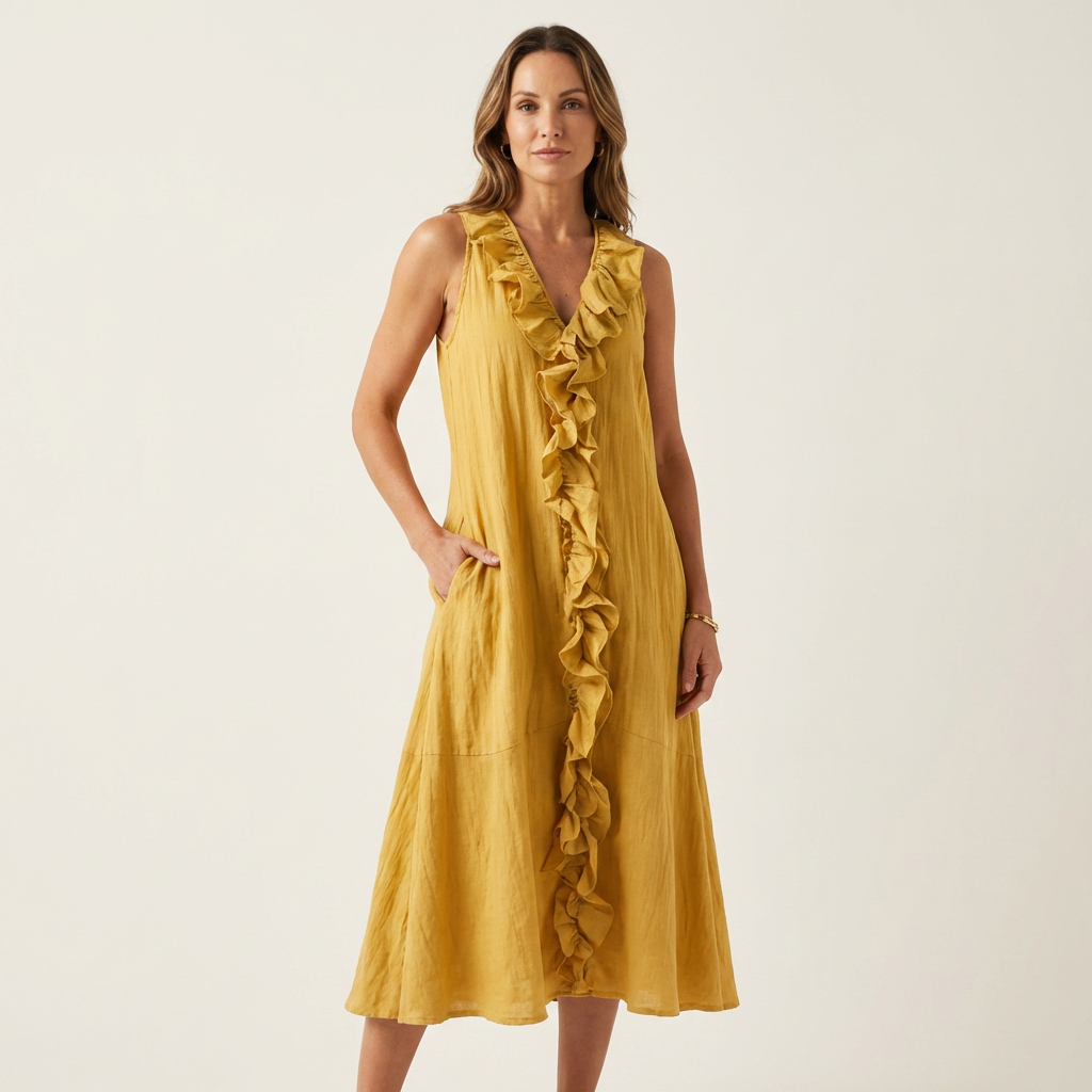 Vicky | Abito Maxy senza maniche con scollo a V e balza