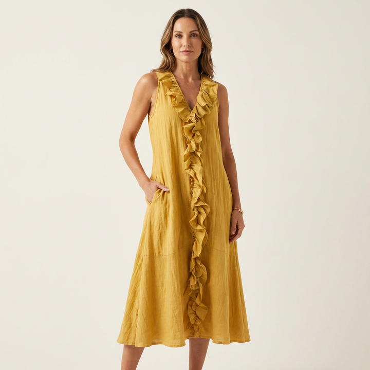 Vicky | Abito Maxy senza maniche con scollo a V e balza