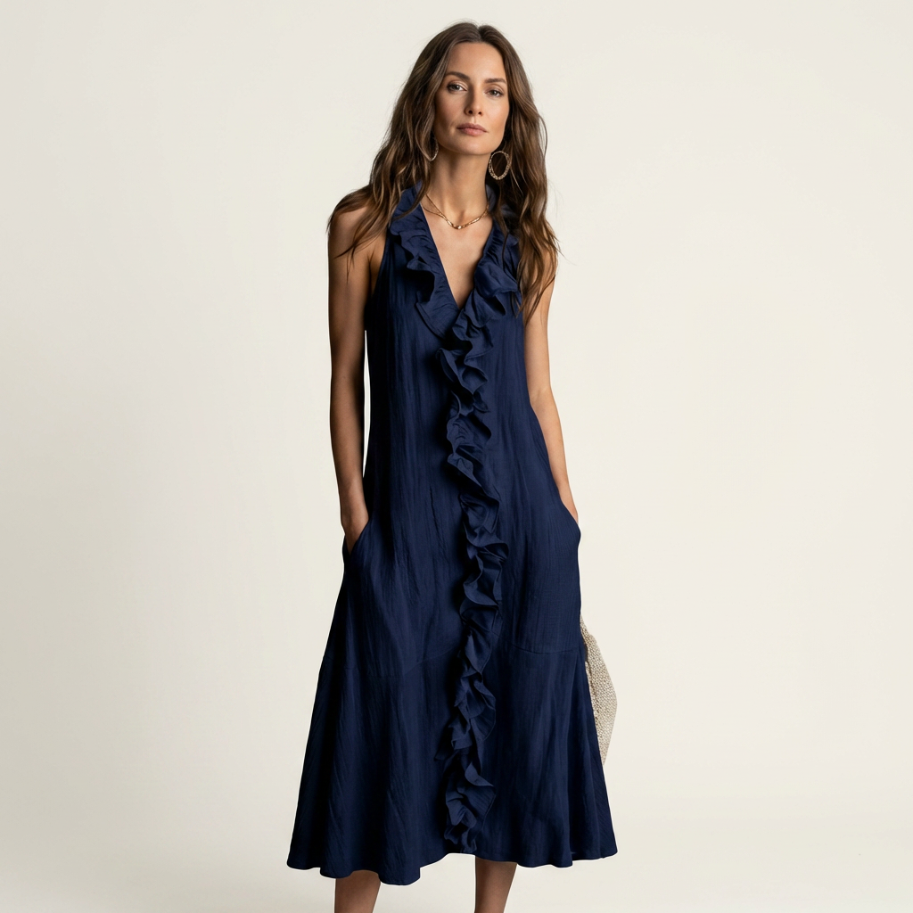 Vicky | Abito Maxy senza maniche con scollo a V e balza