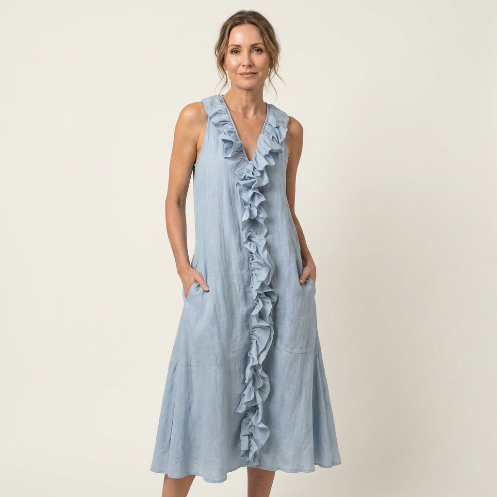 Vicky | Abito Maxy senza maniche con scollo a V e balza