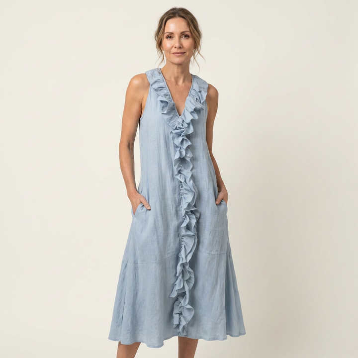 Vicky | Abito Maxy senza maniche con scollo a V e balza