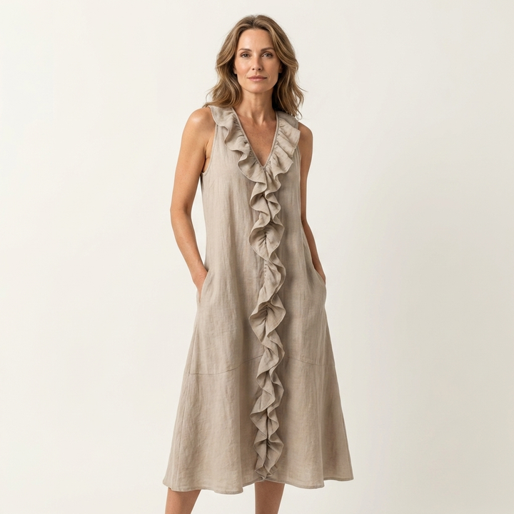 Vicky | Abito Maxy senza maniche con scollo a V e balza