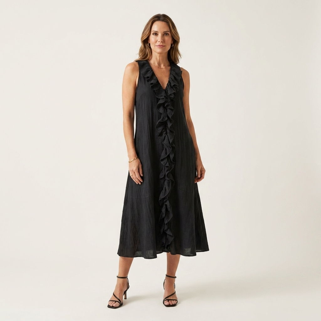 Vicky | Abito Maxy senza maniche con scollo a V e balza