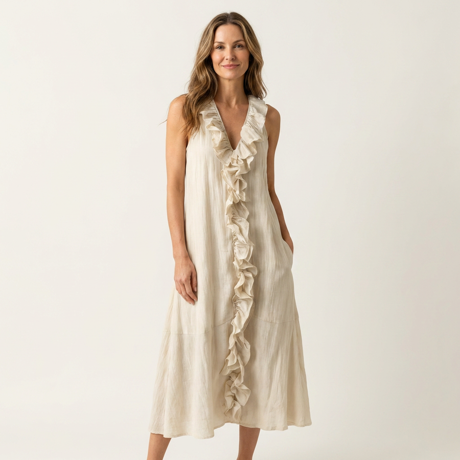 Vicky | Abito Maxy senza maniche con scollo a V e balza