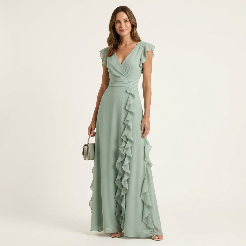 Nellyana | Vestito Maxy con Scollo a V Stile Incrociato e Maniche Fluttuanti
