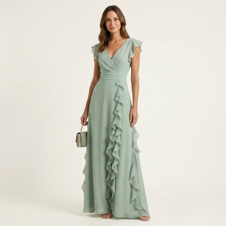 Nellyana | Vestito Maxy con Scollo a V Stile Incrociato e Maniche Fluttuanti
