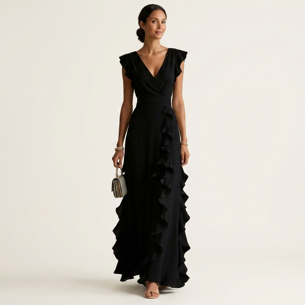 Nellyana | Vestito Maxy con Scollo a V Stile Incrociato e Maniche Fluttuanti